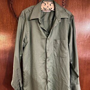 Geoffrey Beene Men’s Green Sateen Button Down Shirt Small Wrinkle Free